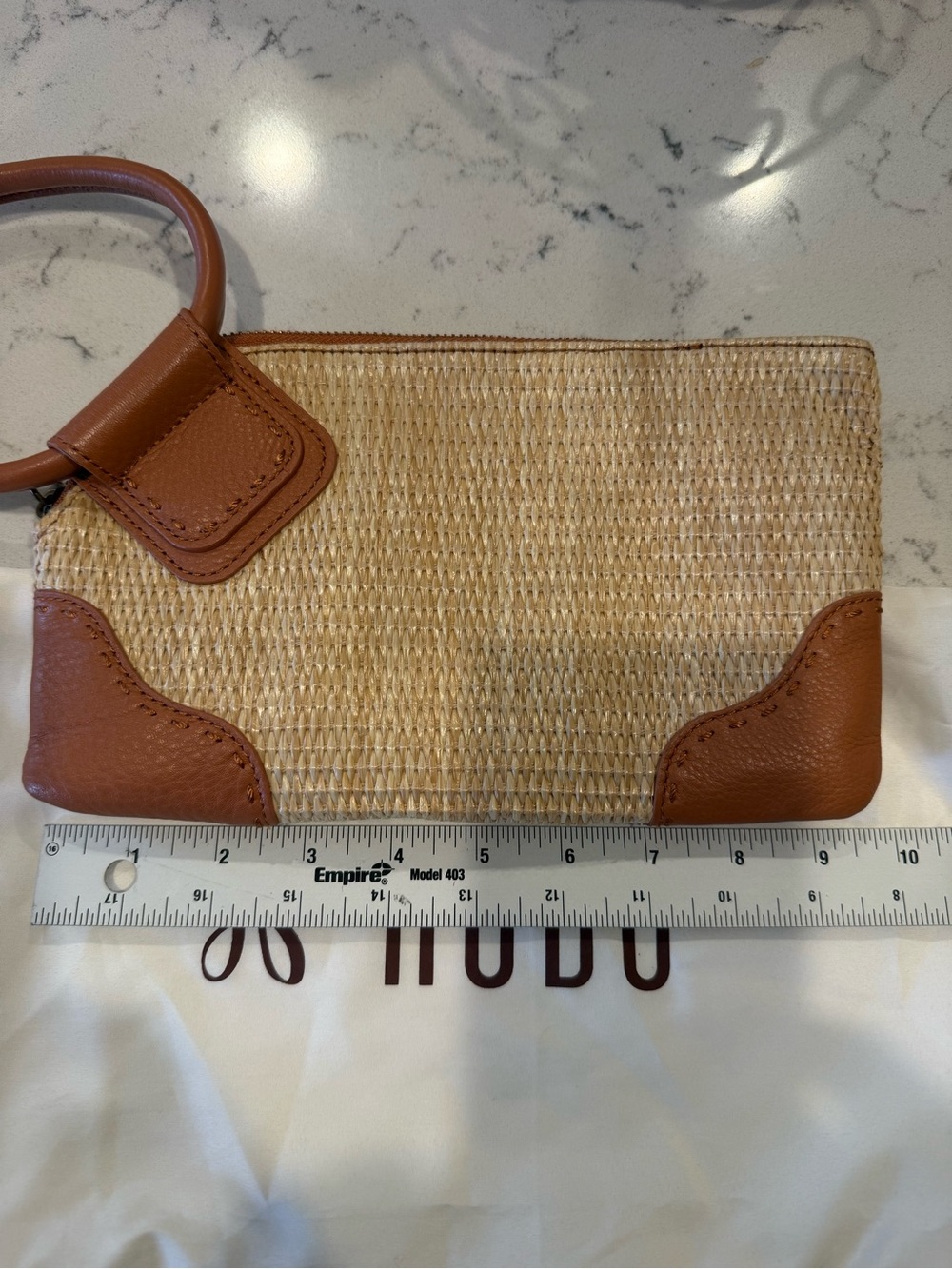 HOBO Tan Woven Wristlet with Brown Leather Ring Handle - Picture 16 of 16
